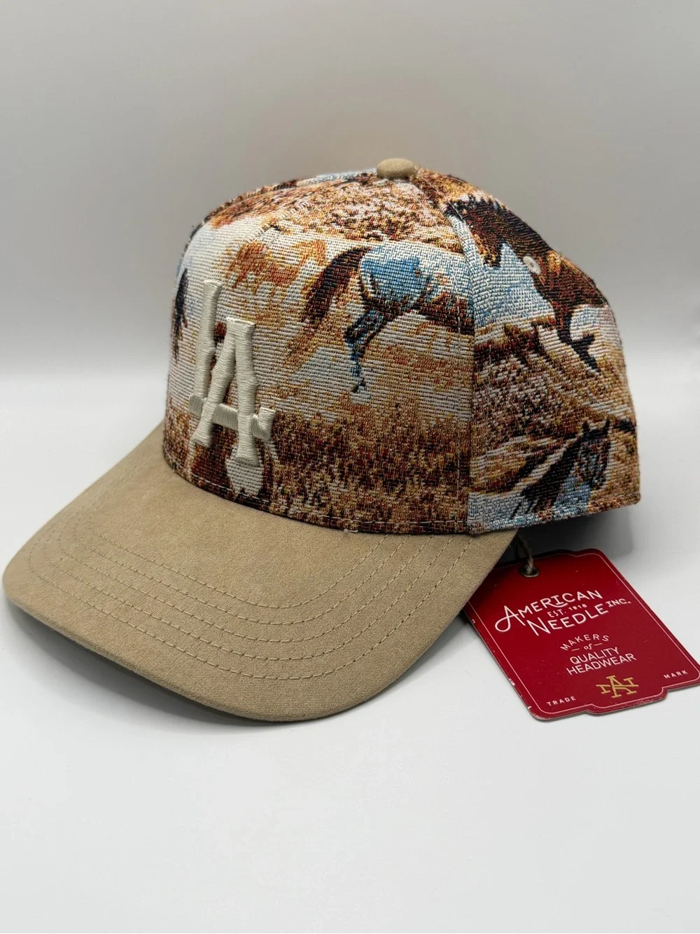 American Needle LA Dodgers Jacquard Horses Limited Edition Tan Snapback Hat